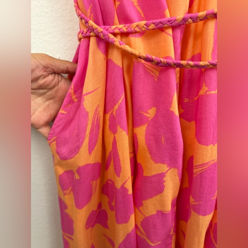 GAP Tie-Waist Cami Maxi Dress Pink Floral Print Size Small - Picture 8 of 12